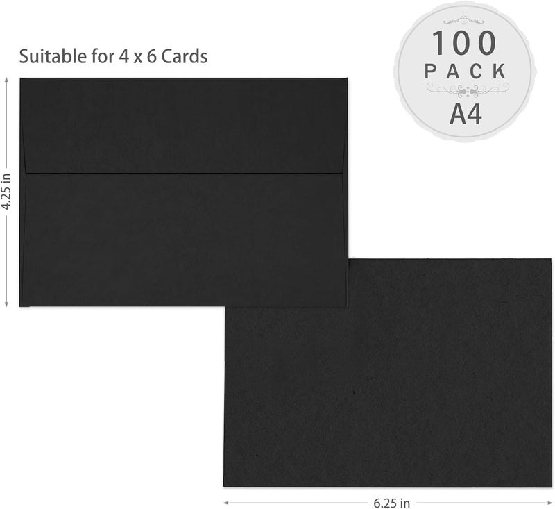 Goefun 100 Pack A4 Black Envelopes 4x6 Self Seal, 120 GSM Printable 4.25 x 6.25 Black Invitation Envelopes for 4x6 Cards, Graduation, Wedding Invitations, Photos, Baby Shower, and Various Holidays - Image 3